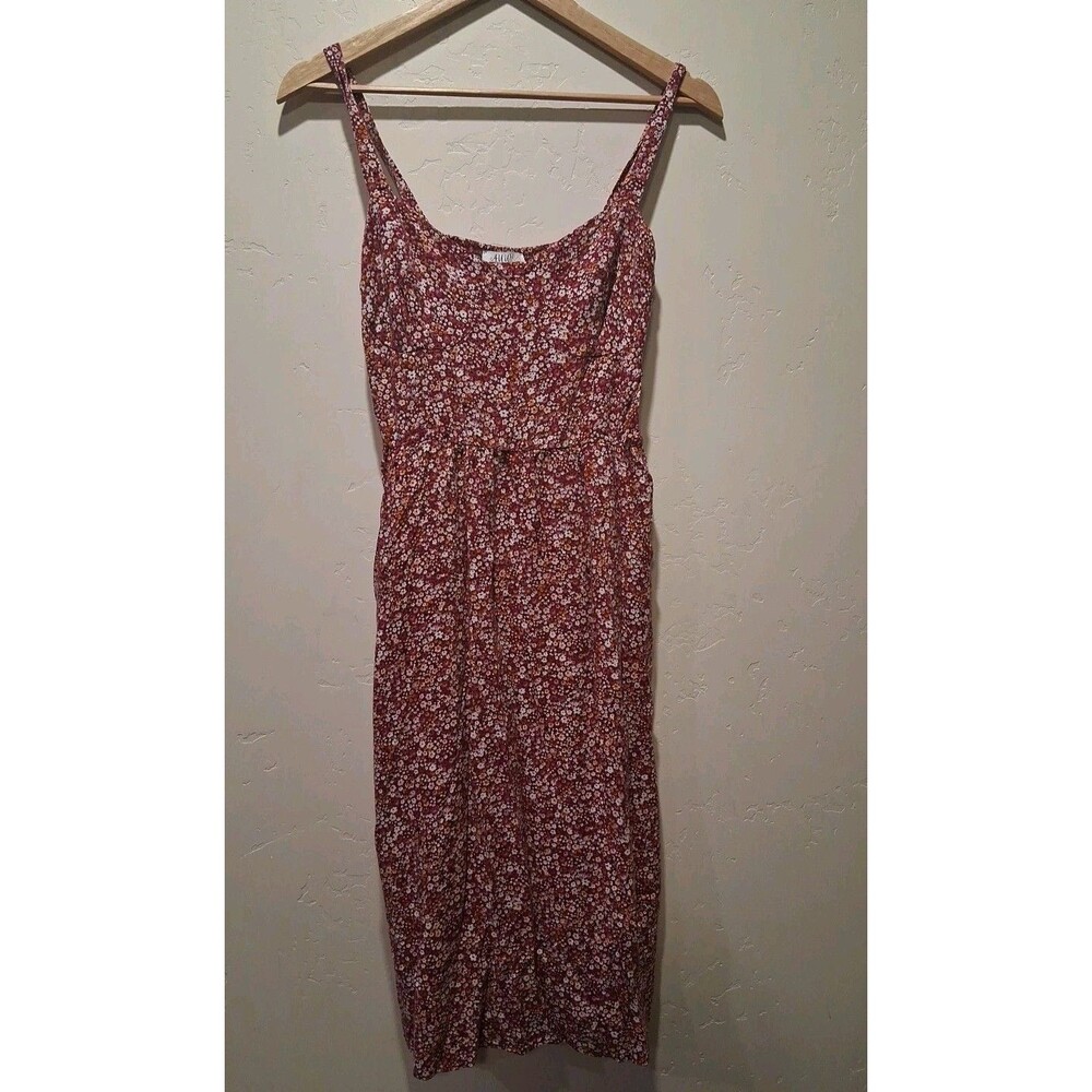 AUW Women's Sz M Maroon Ditzy Floral Spaghetti Straps Sundress Pockets *READ*